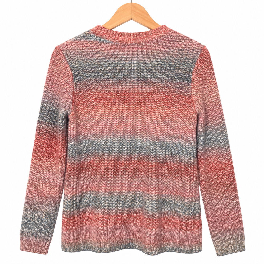 J Jill Sweater Womens M Pink Gray Striped Chunky Knit Crew Neck Cozy Pullover - Picture 2 of 8